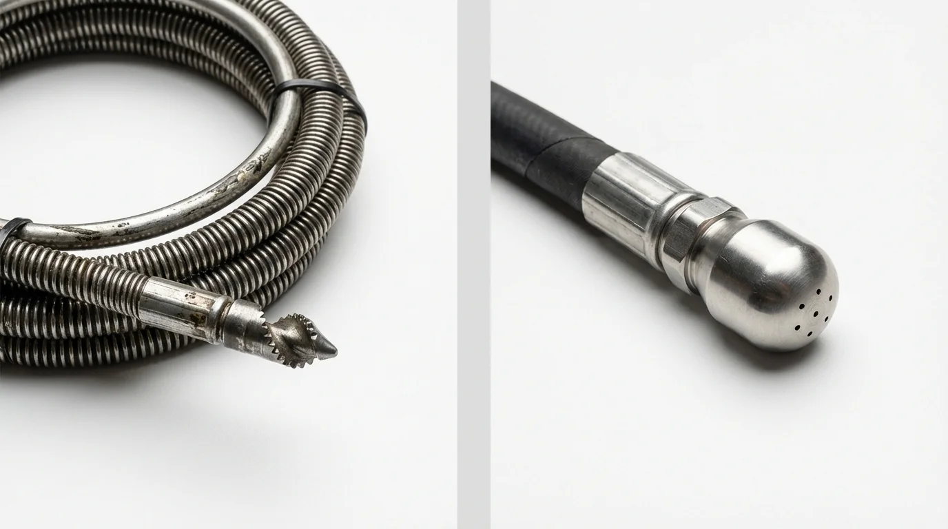 Drain snake cable and hydro jetting nozzle used for drain cleaning in Winfield, KS